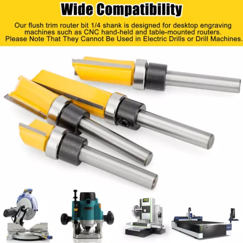 4 Stck. 1/4 Zoll Schaft Top Lager Bündig Trim Hartmetall Router Bit Set Fräser USA - Bild 5 von 11