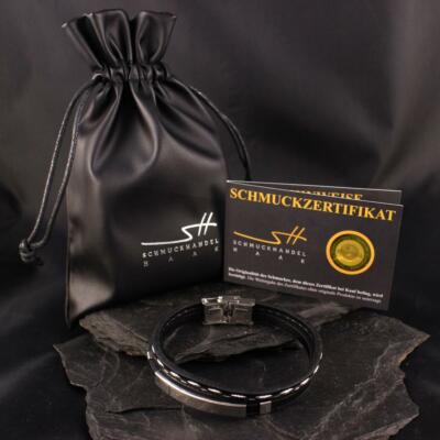 Männer-Armband Leder Edelstahl, 2-teilig, +  Schmuckbeutel, Geschenk Weihnachten