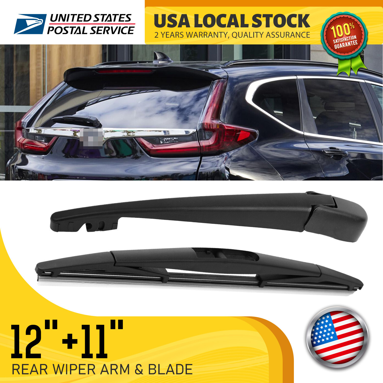 Durable 12 & 11 Inch Rear Wiper System with Natural Rubber Blade Easy Installation