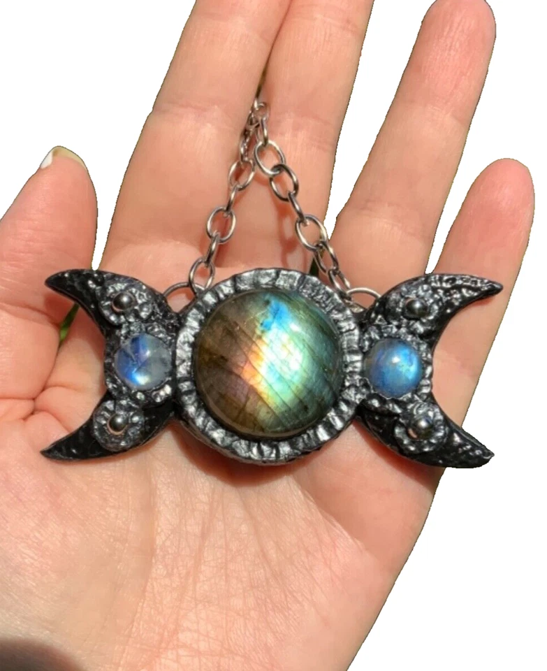 巨大拉长石吊坠项链手工三月 — 第 2/4 张图片