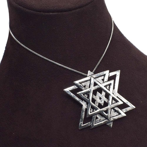 Women Star Silver Necklace 925 Sterling Silver Silver Oxidized Boho Jewelry 18" - Picture 2 of 8