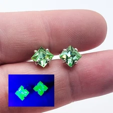 Sterling Princess Cut Uranium Glass Stud Earrings 925 Silver