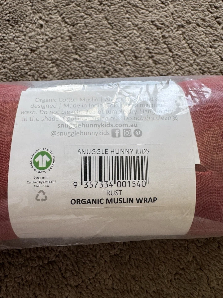 Envoltura de muselina de algodón orgánico Snuggle Hunny 120x120 cm rojo/naranja Foto 2 de 3