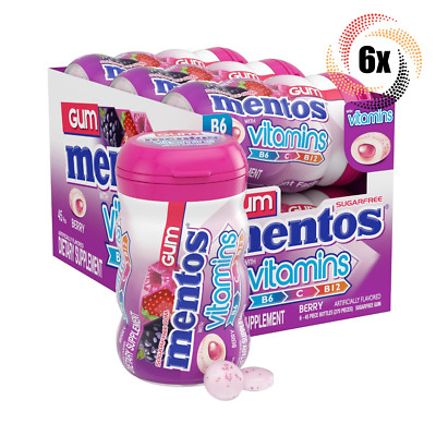 Full Box 6x Bottles Mentos Vitamins Berry Flavor Gum | 45 Pieces Each | 3.18oz