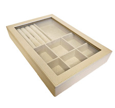 Hives & Honey Jewelry Tray Case Organizer Glass Lid Hinged Gold Shimmer 12" x 8"