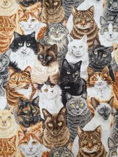 Cats All Over fabric UK End of Roll 44" x 14" approx 100% cotton material Animal