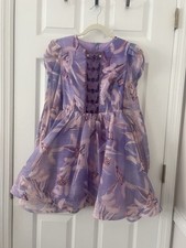 Girls Purple Butterfly Fit & Flare Party Dress Lace Puff Long Sleeve