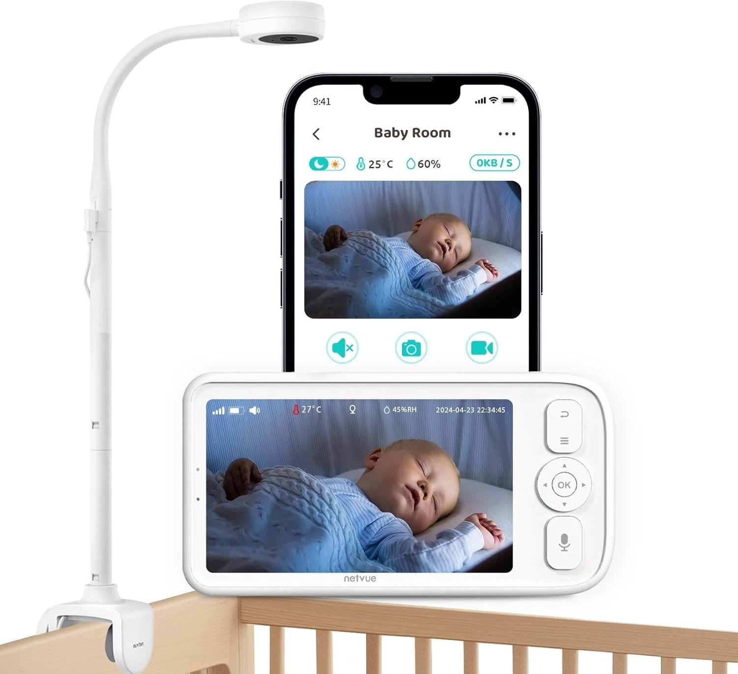 NETVUE AMZ-4505 Baby Monitor Camera 5" Display 5000mAh Cry Detection