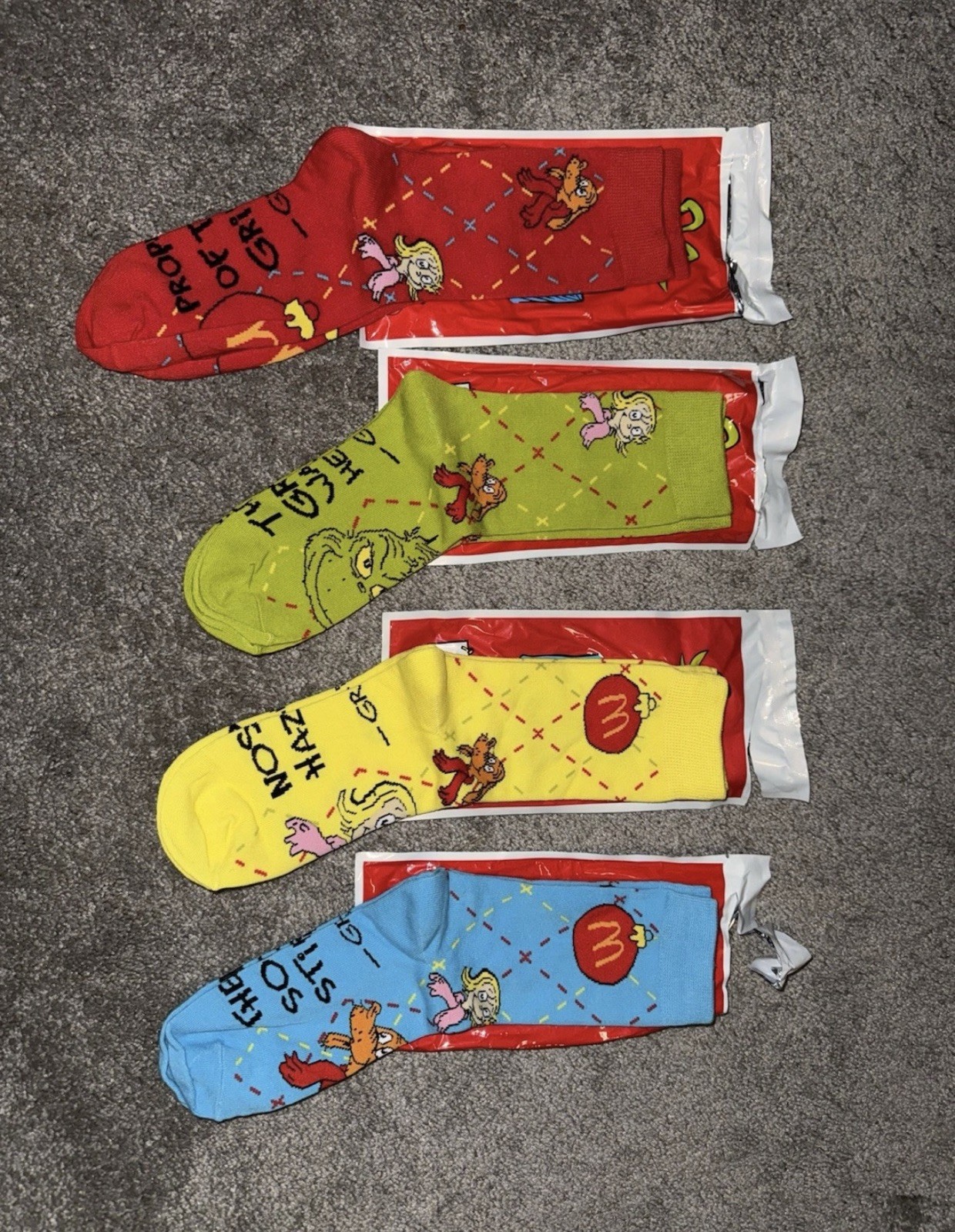 McDonalds 2025 Grinch Meal Socks- Complete Set(All 4 Colors) Sealed With Box 