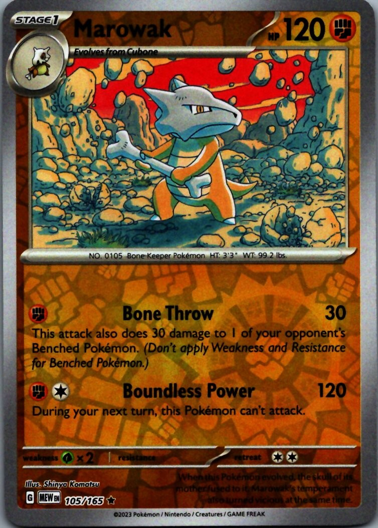 Pokemon Marowak Reverse Holo Rare SV: Scarlet & Violet 151 105/165 NM