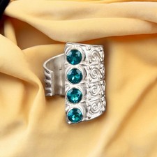 925 Sterling Silver Apatite Gemstone Jewelry Adjustable Ring All Size Gift DB