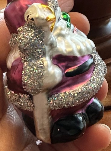 Vintage cute little Santa PURPLE & SILVER GLITTER PLUMP SANTA ornaments - Picture 7 of 10