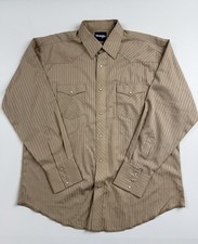 Wrangler Shirt Mens XL Beige Stripe Long Sleeve Western Pearl Snap Casual