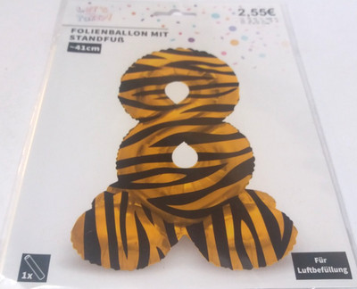 FOLIENBALLONS 8 Geburtstag Party  Luftballons Ballon mit Standfuß 41cm Tiger
