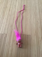 Neon Pink Vintage Troll Necklace Made In Korea 2  Tall Hair 3  Long