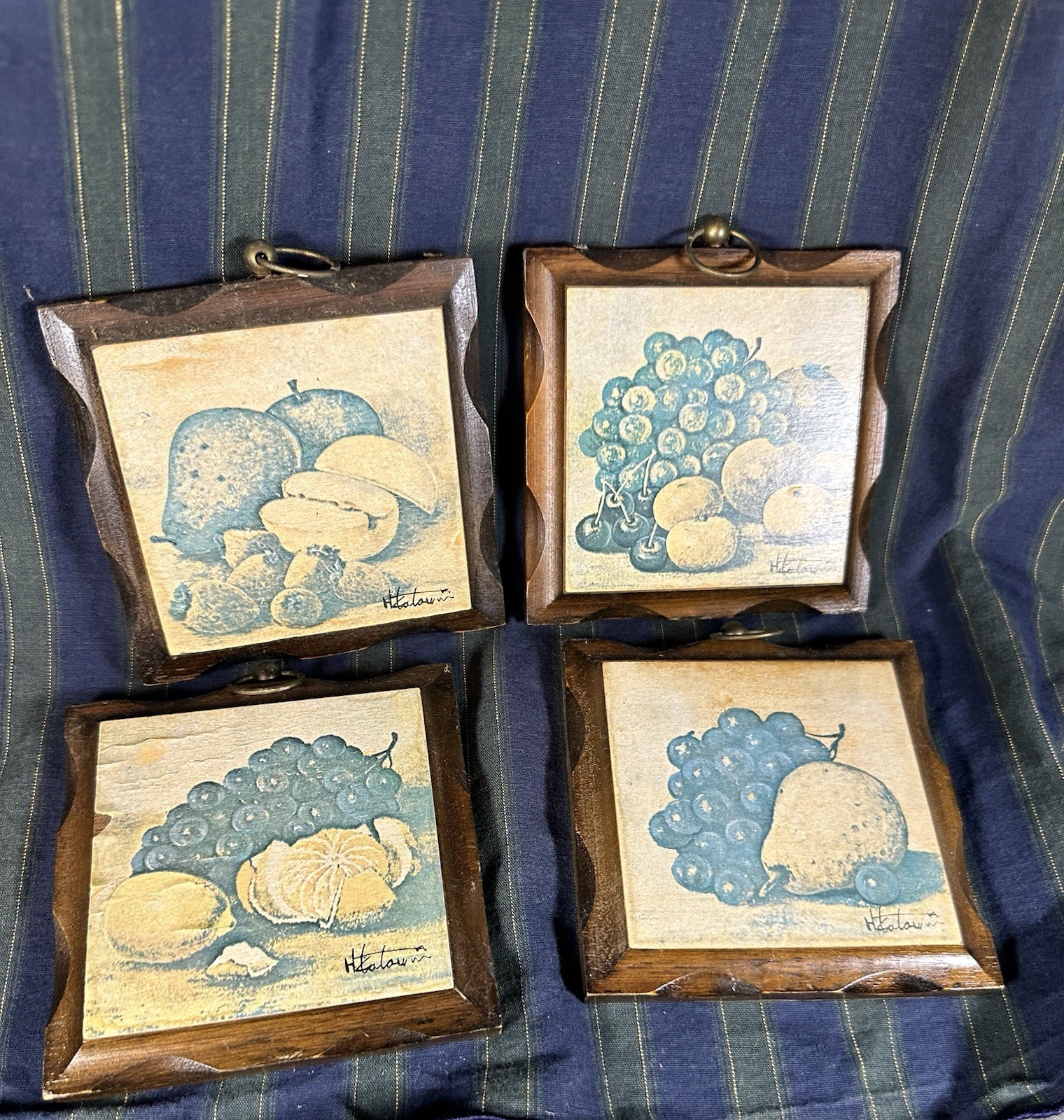 4 Vintage 1970's Wood Fruit Wall Plaques Homco Home Interiors Set MCM Decor 5