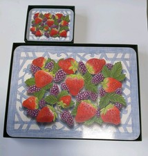 Vintage Jason Cork Backed Placemats Coasters Florentine Fruit Design