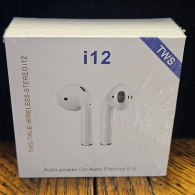 TWS True Wireless Stereo i12 Earbuds Auto Pairing 5.0 Auto Power On NIB - White 