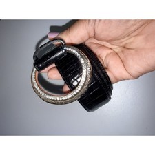 Brighton STARDUST Leather Belt Size 32 M/L Croc Embossed Black Silver Rhineston