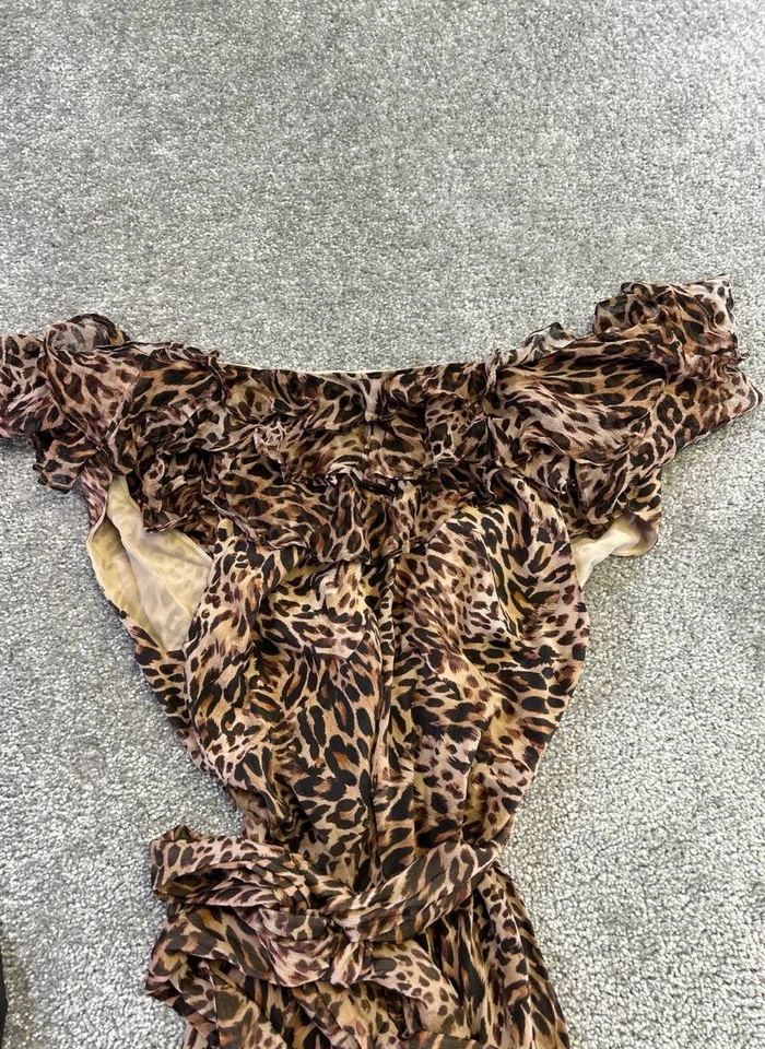 Rixo Dress Womens 4 Brown Ruffle Wrap Silk Bodycon - Image 2 of 4