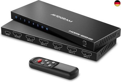 HDMI Switch 4K 60Hz, AVIDGRAM HDMI 2.0 Umschalter 5 in 1 Out, 5 Port HDMI