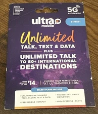 Ultra Mobile Sim Card Unlimited Talk, Text & Data Sim Kit BYOP New