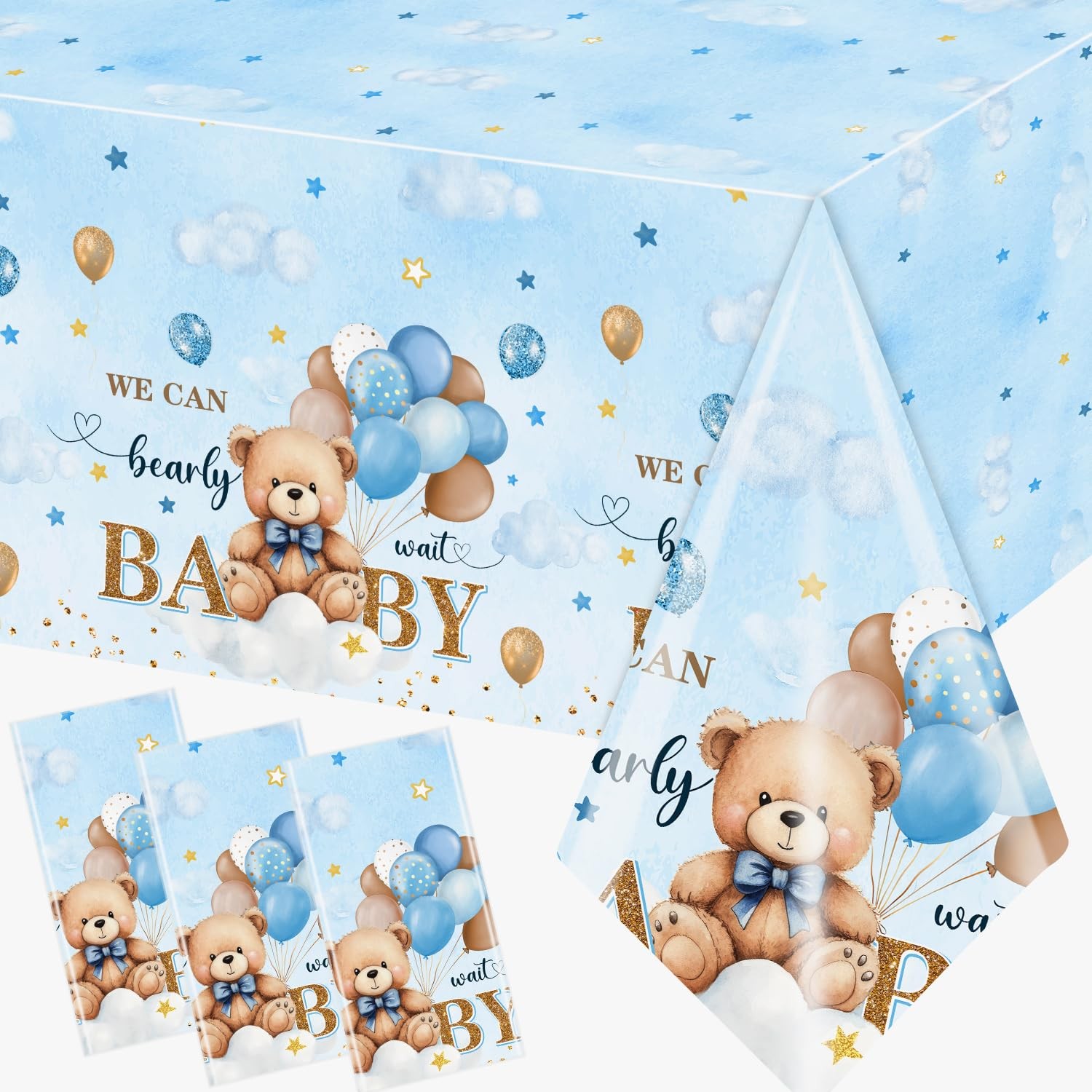 Bear Baby Shower Tablecloth-3 Pack Neutral Baby Tablecloth B