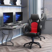 Executive Racing Swivel Gaming Office Chair PU Leather Computer Desk Chair Gray