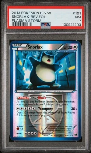 2013 POKEMON BW PLASMA STORM SNORLAX #101 REVERSE PSA 7 NM #130921203