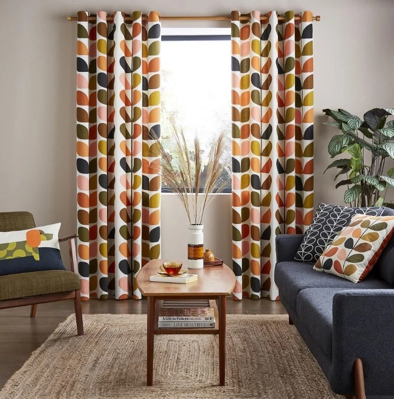 Orla Kiely Multi Stem Eyelet Header Lined 100% Cotton Curtains - Auburn