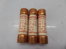 Lot Of 3 Gould Shawmut One-Time OT60 Fast Acting Fuses 60A 250VAC