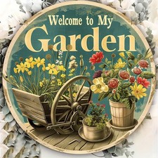 Vintage Welcome To My Garden Metal Sign Rustic Porch Garden Home Wall Decoration