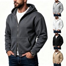 Solid Color Men's Hooded Sweatshirt Dual Zipper Casual Jacket Thin Fleece