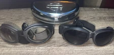 Harley Davidson Chrome Hard Glass Case & 2 Pair Of Riding Goggles Tinted & Clear