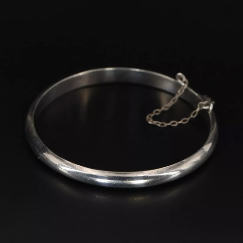 SALE VTG Sterling Silver TAXCO MEXICO 5mm Solid 6" Hinge Bangle Bracelet 6g - 第 5/18 張圖片