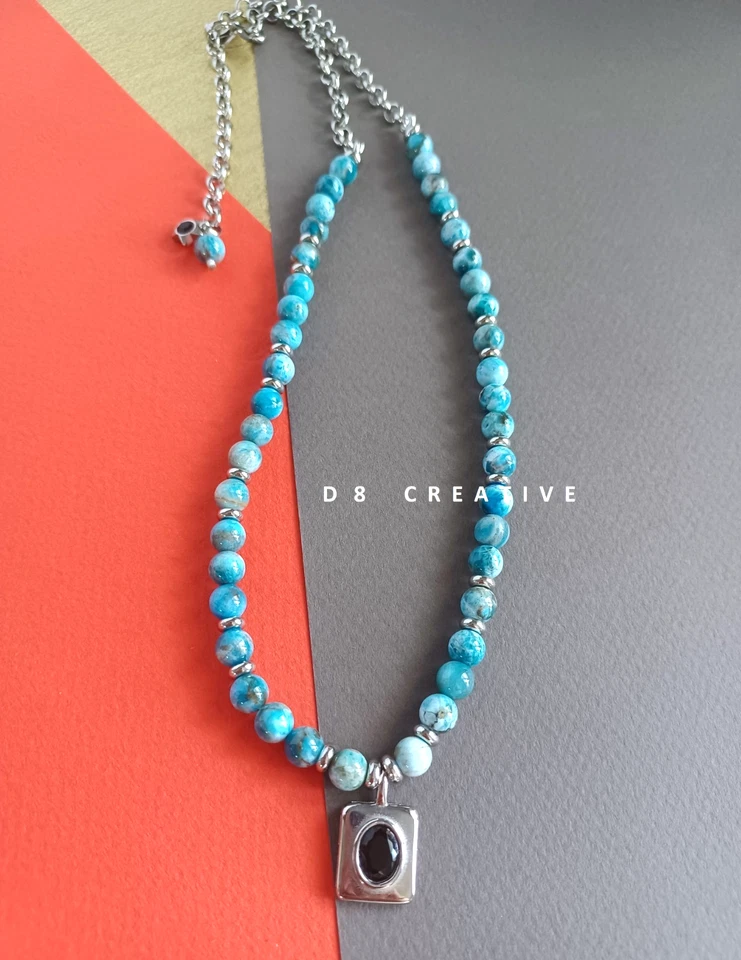 Otoño Recién Llegados - Hombre Piedra Apatita con Collar Acero Inoxidable Foto 2 de 4