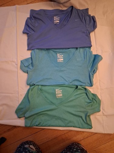 Lot Of 3 Nike V Neck Workout Tops T Shirts Activewear Large Dri Fit HeatGear