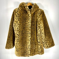 VTG East 5th Leopard Print Faux Fur Hooded Coat Womens Medium