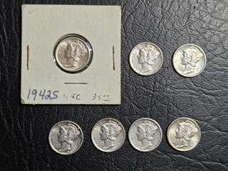 Beautiful Lot of Seven BU/UNC Mercury Dimes from an Estate