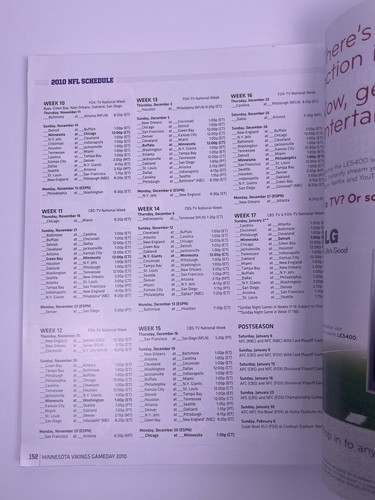 Minnesota Vikings vs Green Bay Packers 19 septembre 2010 Gameday Program Magazine - Photo 8/8