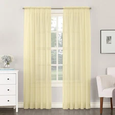 53566 Emily Sheer Voile Rod Pocket Curtain Panel, 59" X 63", Yellow