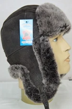 BROWN Real Sheepskin Shearling Leather Hunting Winter Ushanka Trapper  Hat M-3XL