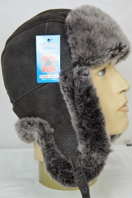 VICTORIA Bonnet Trappeur en Fourrure Vraie Cuir Mouton Ushanka Hiver - Photo 1/4