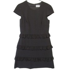 Eliza J Tiered Ruffle Mini Dress Womens 10 Black Excellent Short Cap Sleeve LBD