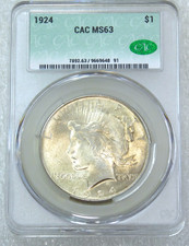 1924 Peace Dollar CACG MS63 CAC Frosty Just Graded New Holder #C292A