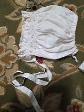 Vintage White Smocked Baby Bonnet With Pink Flowers And Tie