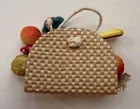 Vintage Barbie Doll Suburban Shopper STRAW TOTE Bag Purse with Fruit 1960s
