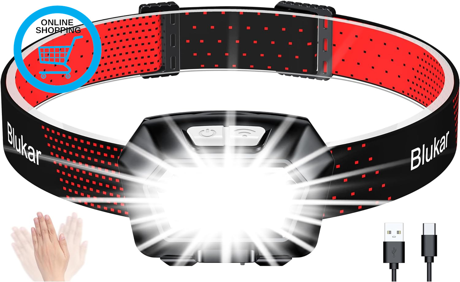 Head Torch Rechargeable, 2000L Super Bright Headlamp Waterproof Headlight with H