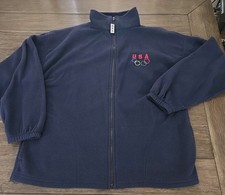 Vintage USA Olympics Jacket Embroidered Logo Fleece Full Zip Blue Size L