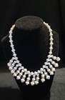 Vintage Bib-Style White Glass or Acrylic Beads Gold-Toned Rhinestone Accents — photo 1